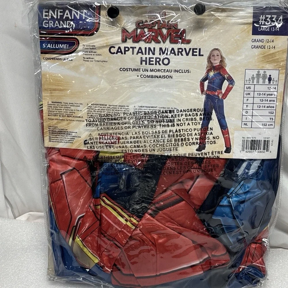 Marvel Captain Marvel Child Costume Size L (12/14) Lights Up